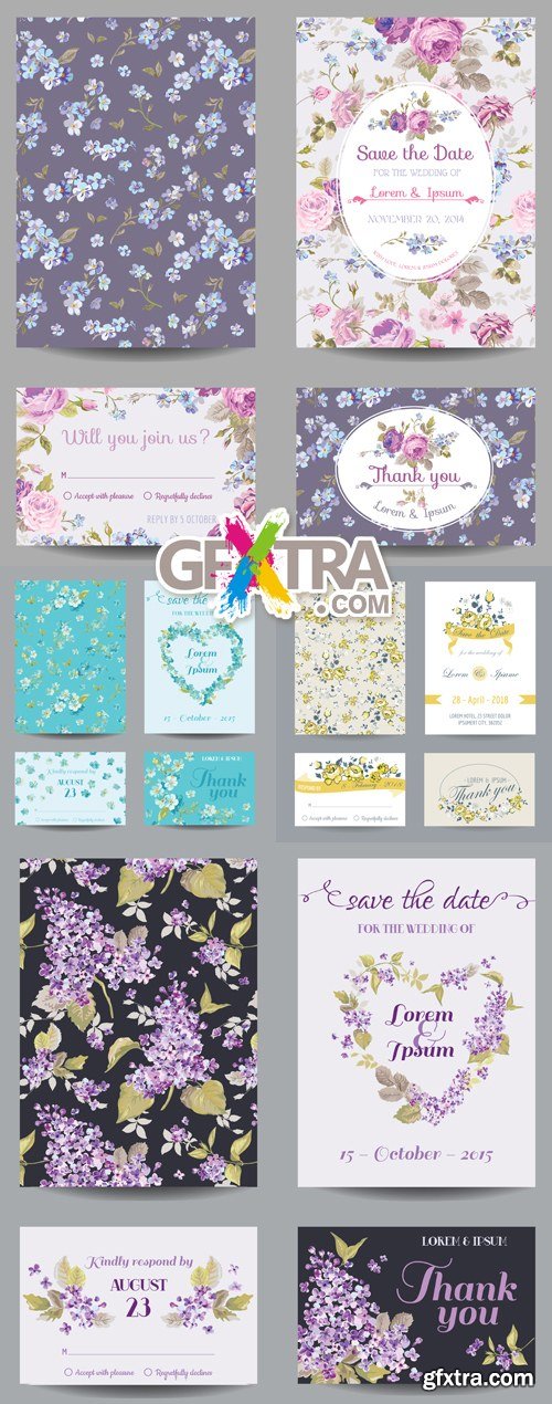 Floral Wedding Invitations Vector 4