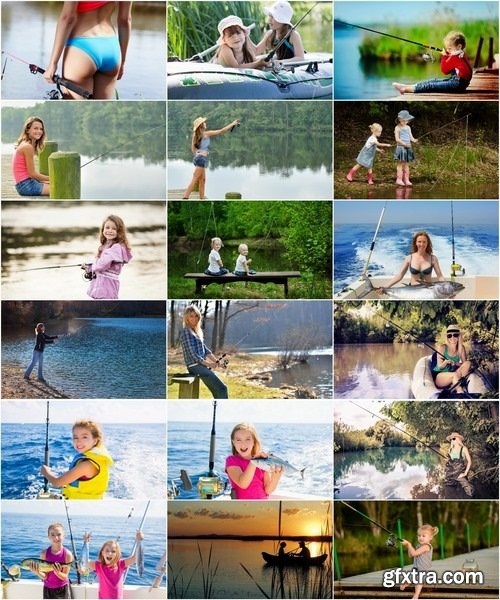 Collection of little girl woman girl with a fishing rod fishing pier river sea 25 HQ Jpeg