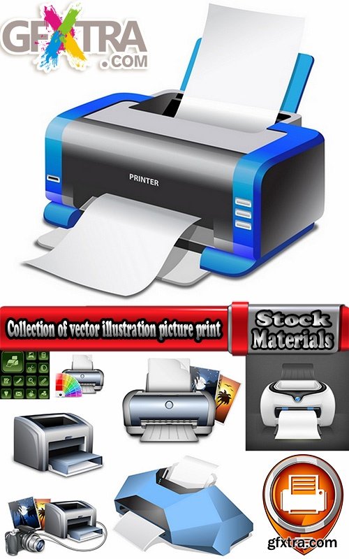 Collection of vector illustration picture print printer 25 EPS