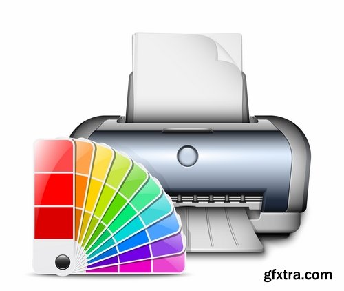 Collection of vector illustration picture print printer 25 EPS