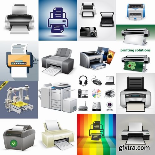 Collection of vector illustration picture print printer 25 EPS