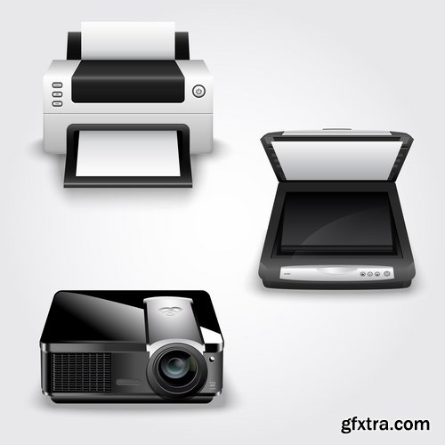 Collection of vector illustration picture print printer 25 EPS