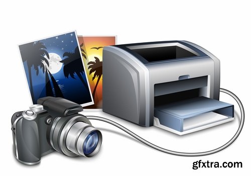 Collection of vector illustration picture print printer 25 EPS