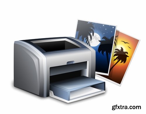 Collection of vector illustration picture print printer 25 EPS