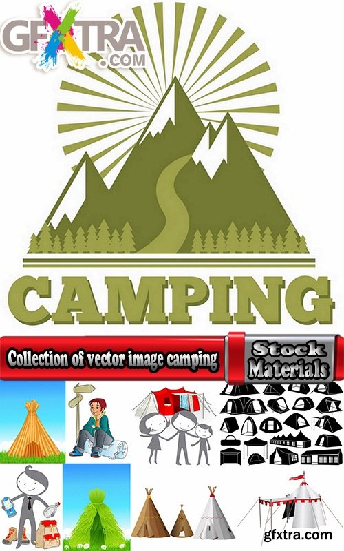 Collection of vector image camping tent hiking hut flyer banner poster 25 EPS