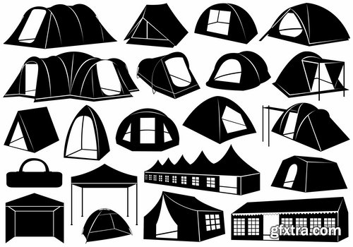 Collection of vector image camping tent hiking hut flyer banner poster 25 EPS