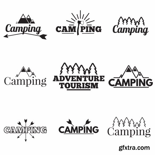 Collection of vector image camping tent hiking hut flyer banner poster 25 EPS