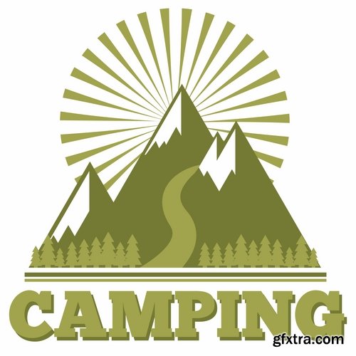 Collection of vector image camping tent hiking hut flyer banner poster 25 EPS