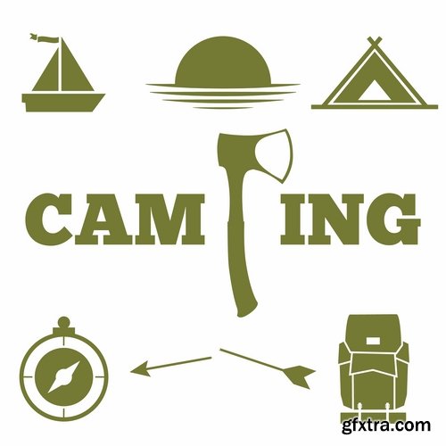 Collection of vector image camping tent hiking hut flyer banner poster 25 EPS