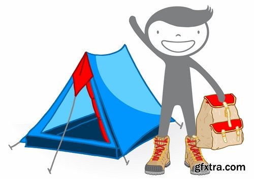 Collection of vector image camping tent hiking hut flyer banner poster 25 EPS