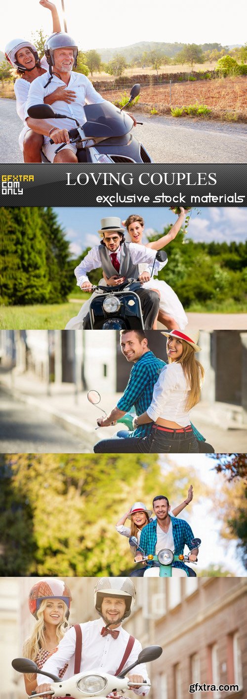 Loving couples on motorcycles