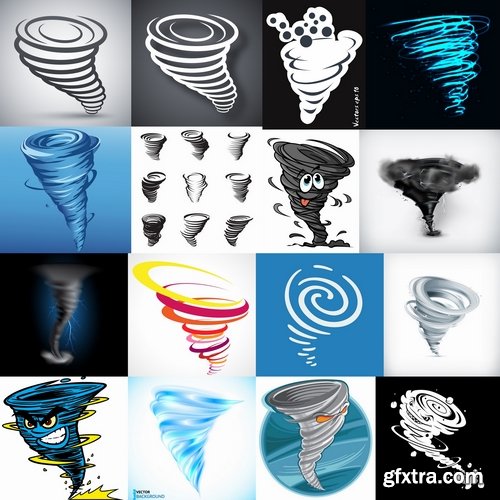 Collection of vector image of tornado wind whirlwind vortex 25 EPS