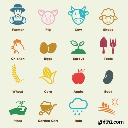 Collection of vector image various flat icons on various subjects #7-25 Eps