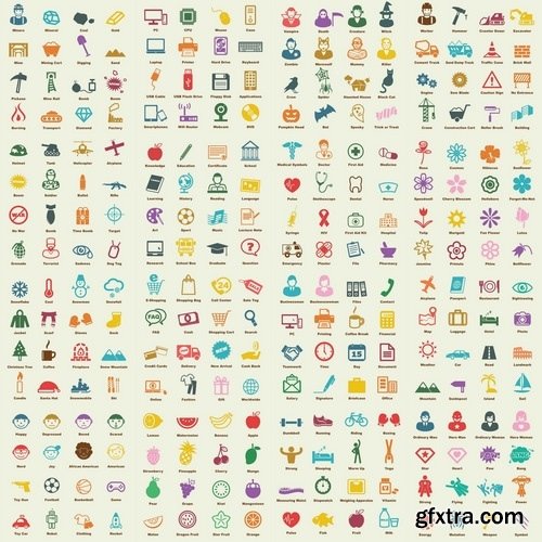 Collection of vector image various flat icons on various subjects #7-25 Eps