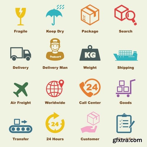 Collection of vector image various flat icons on various subjects #7-25 Eps