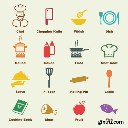 Collection of vector image various flat icons on various subjects #7-25 Eps