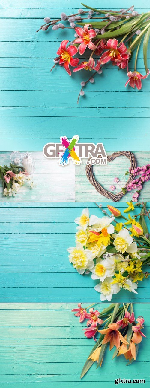 Stock Photo - Flowers on Wooden Background 4