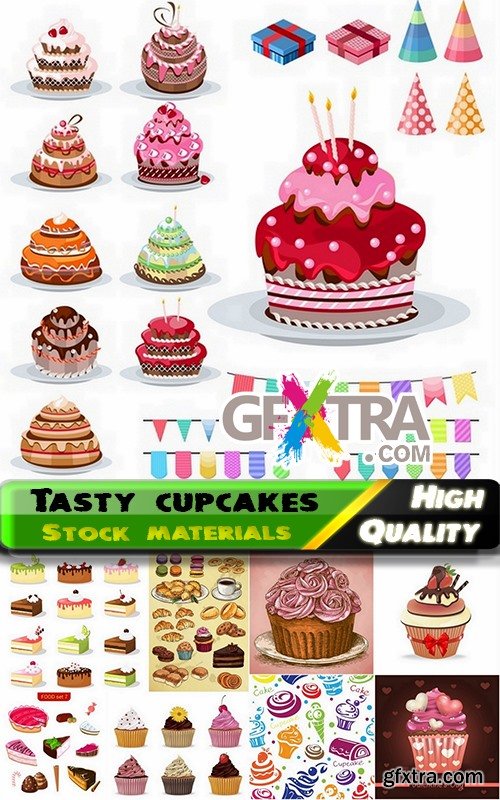 Set of tasty cupcakes and cakes - 25 Eps
