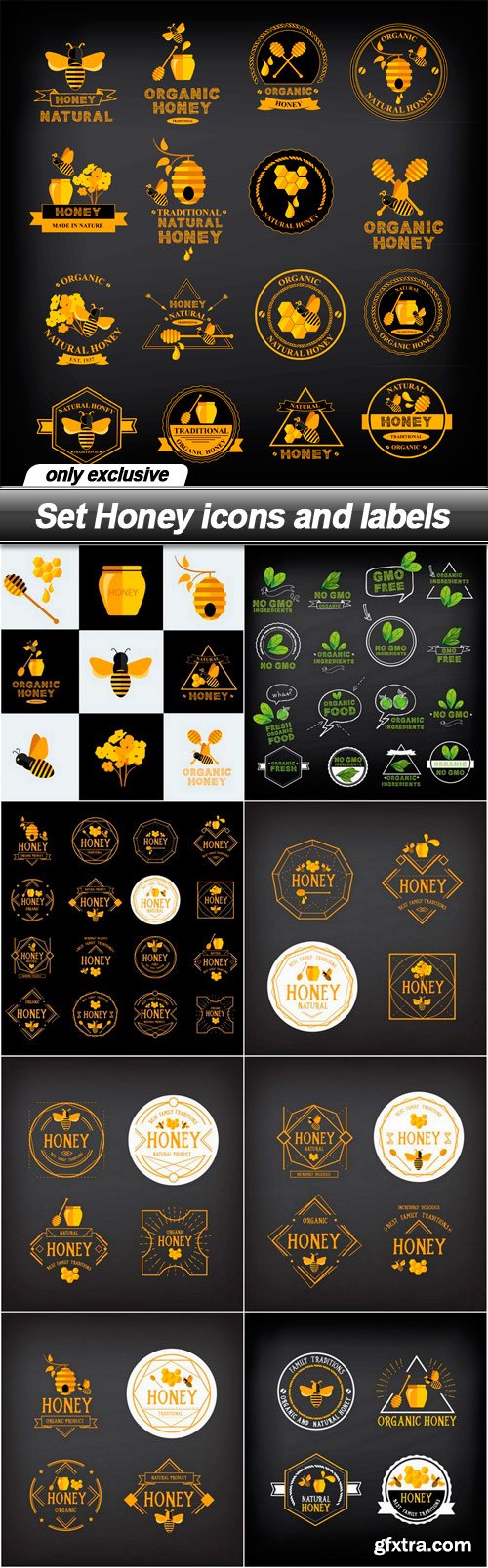 Set Honey icons and labels - 9 EPS