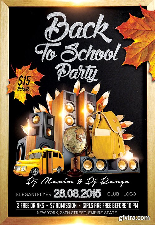 Back to School Party Flyer PSD Template + Facebook Cover