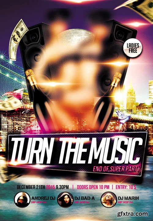 Turn The Music Up Party – Flyer PSD Template + Facebook Cover