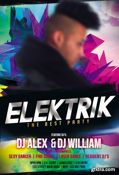 Dj Elektrik – Flyer PSD Template + Facebook Cover