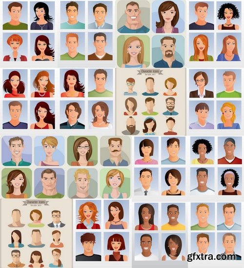 Collection of vector image portrait of a man a woman a man cartoon 25 EPS