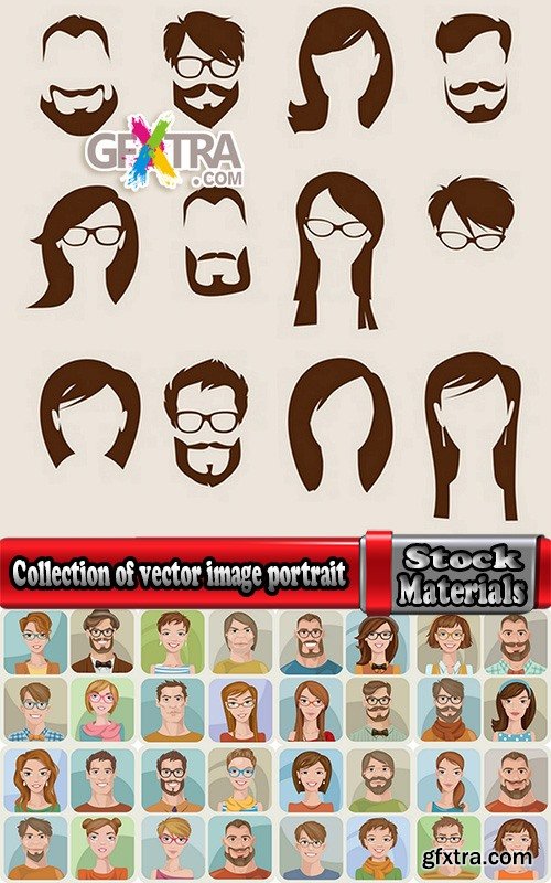 Collection of vector image portrait of a man a woman a man cartoon 25 EPS