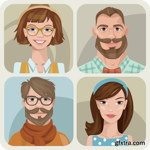 Collection of vector image portrait of a man a woman a man cartoon 25 EPS