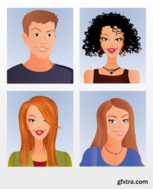 Collection of vector image portrait of a man a woman a man cartoon 25 EPS