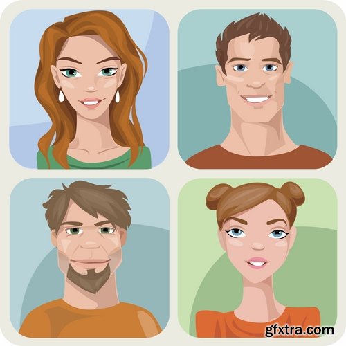 Collection of vector image portrait of a man a woman a man cartoon 25 EPS