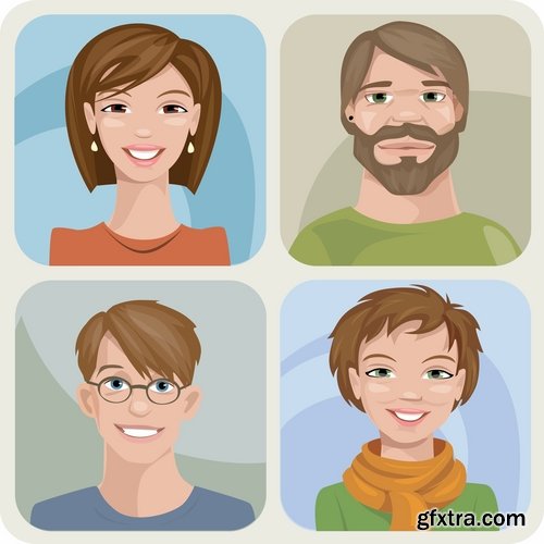 Collection of vector image portrait of a man a woman a man cartoon 25 EPS