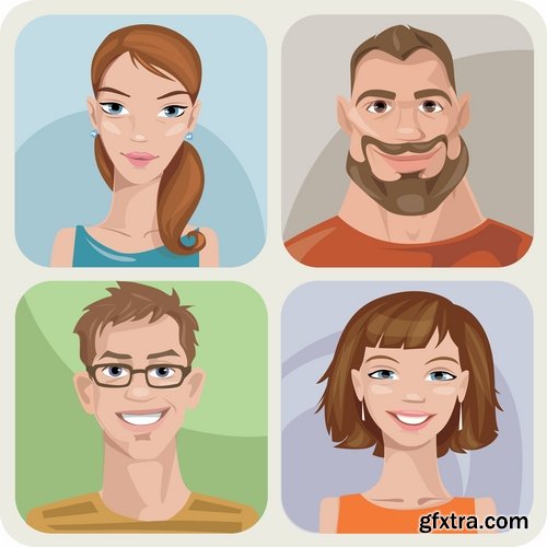 Collection of vector image portrait of a man a woman a man cartoon 25 EPS