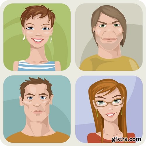 Collection of vector image portrait of a man a woman a man cartoon 25 EPS