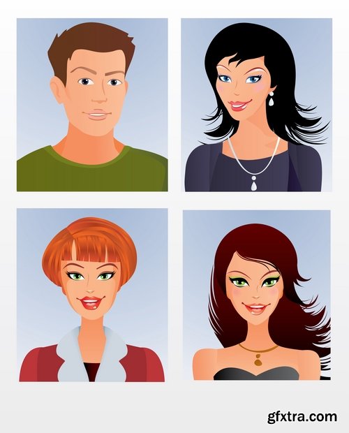 Collection of vector image portrait of a man a woman a man cartoon 25 EPS