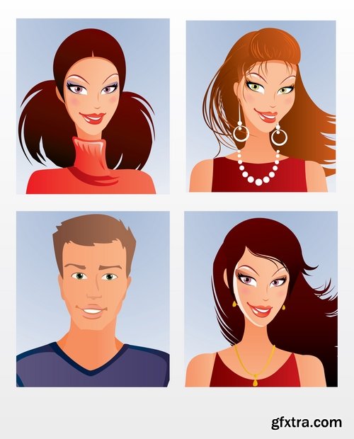 Collection of vector image portrait of a man a woman a man cartoon 25 EPS