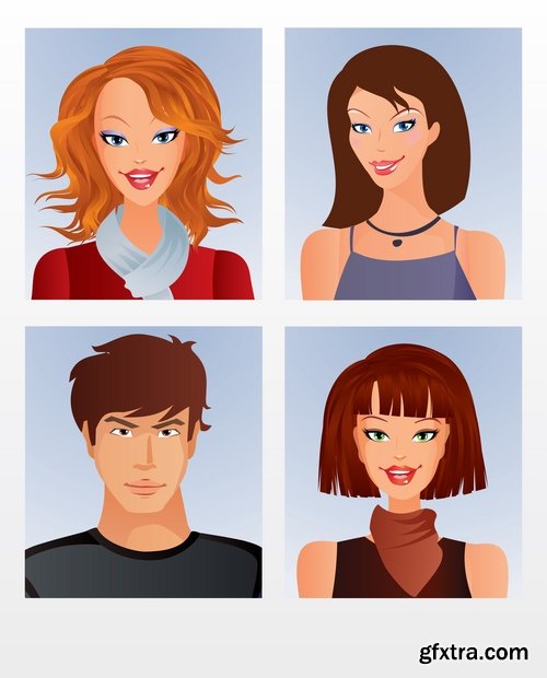 Collection of vector image portrait of a man a woman a man cartoon 25 EPS