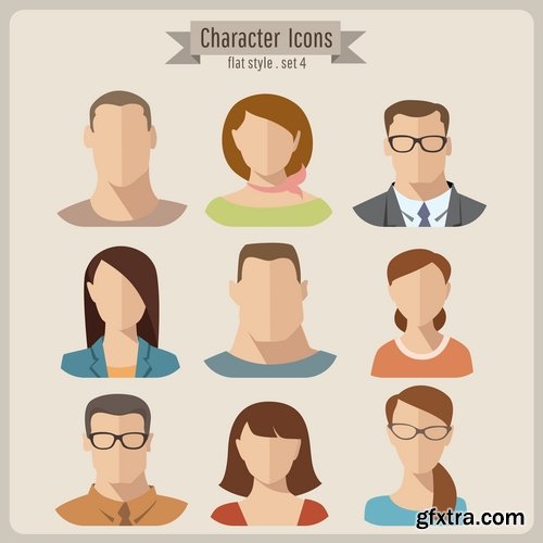 Collection of vector image portrait of a man a woman a man cartoon 25 EPS