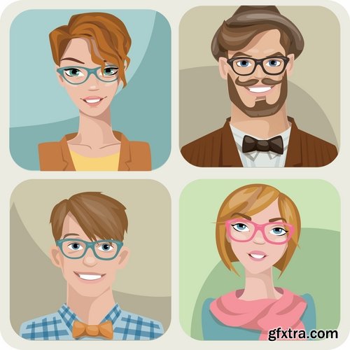 Collection of vector image portrait of a man a woman a man cartoon 25 EPS