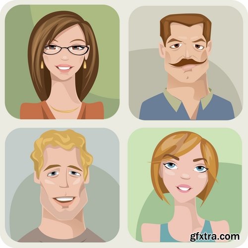 Collection of vector image portrait of a man a woman a man cartoon 25 EPS