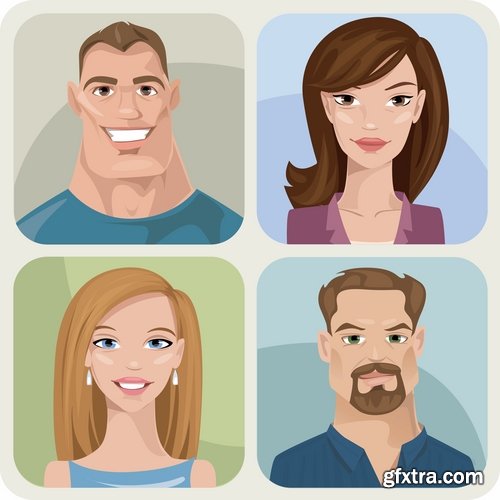 Collection of vector image portrait of a man a woman a man cartoon 25 EPS