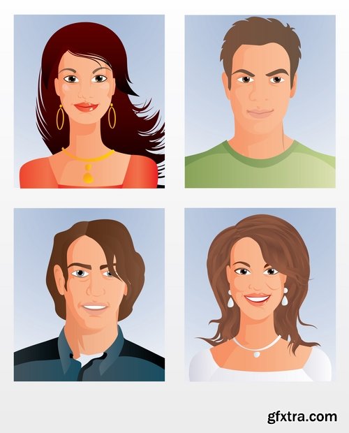 Collection of vector image portrait of a man a woman a man cartoon 25 EPS