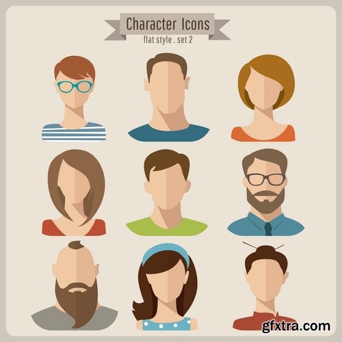 Collection of vector image portrait of a man a woman a man cartoon 25 EPS