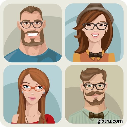 Collection of vector image portrait of a man a woman a man cartoon 25 EPS