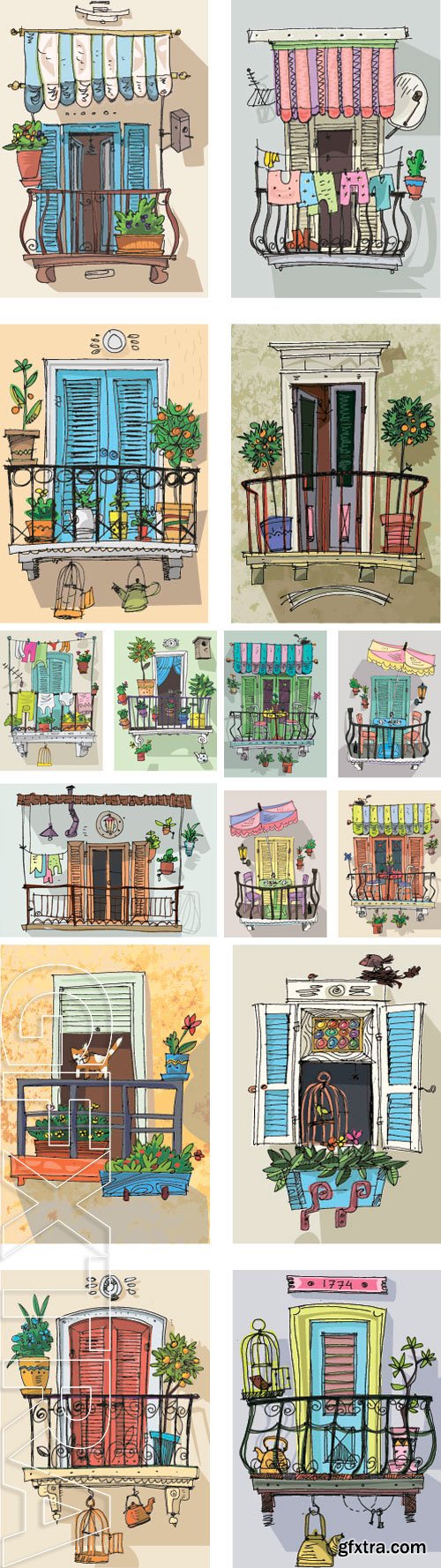 Stock Vectors - Set of cute balconies - cartoon