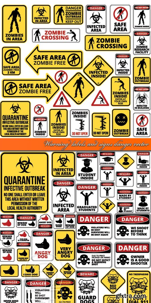 Warning labels and signs danger vector