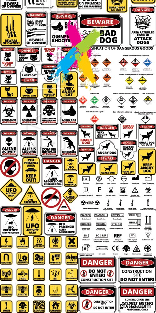 Warning labels and signs danger vector