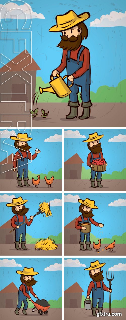 Stock Vectors - A farmer with a beard and mustache.