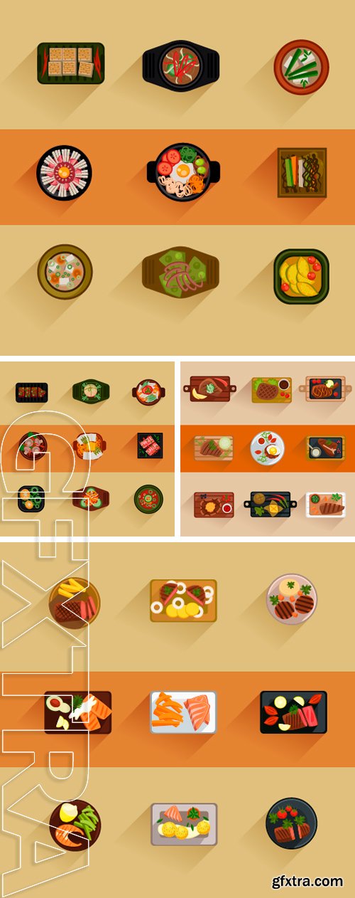 Stock Vectors - Food Korean food icon set, fish and meat steaks cooking icon flat isolated vector illustration