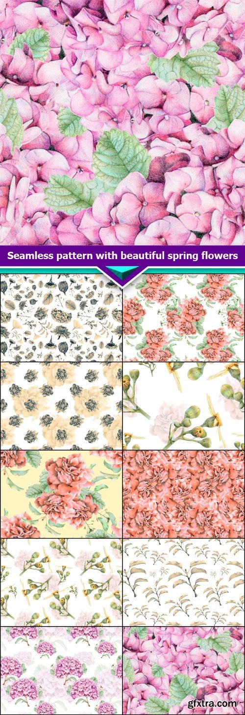 Seamless pattern with beautiful spring flowers 10X JPEG